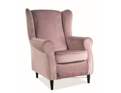 BARON, čalouněné křeslo, wenge / látka velvet Bluvel 52 starorůžová