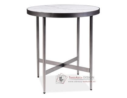 DOLORES C, konferenční stolek pr. 50cm, šedá / bílý mramor