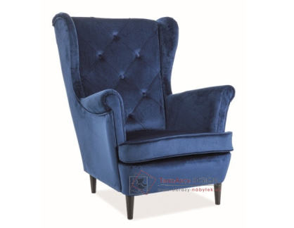 LADY, čalouněné křeslo, wenge / látka velvet Bluvel 86 modrá