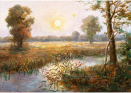 A-3928 Aleksander Mroczkowski - Večerní slunce v krajině potoka