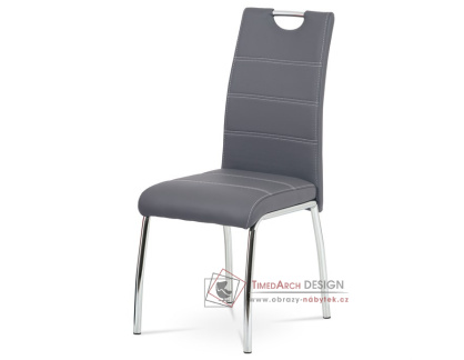 HC-484 GREY, jídelní židle, chrom / ekokůže šedá + bílé prošití