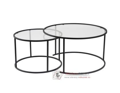AURUM, konferenční stolek 80+60cm - sada 2ks, černá / čiré sklo