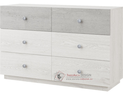 GRANUM, komoda se 6-ti zásuvkami, light artwood / industrial
