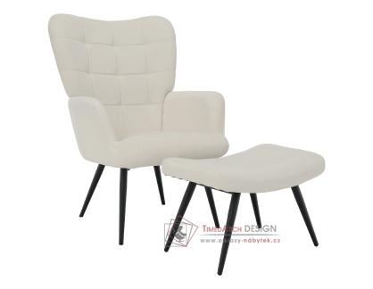HABEN, čalouněné křeslo s podnožkou, černá / látka velvet 02 bílá
