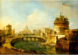 A-2084 Francesco Guardi - Fantastický pohled na Castel Sant Angelo v Římě