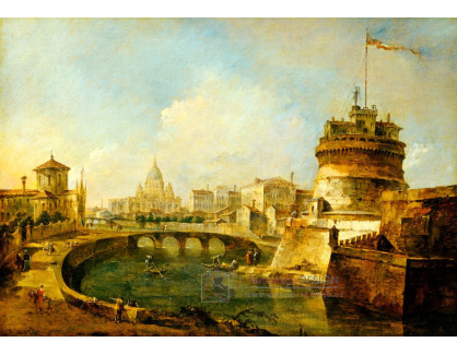 A-2084 Francesco Guardi - Fantastický pohled na Castel Sant Angelo v Římě