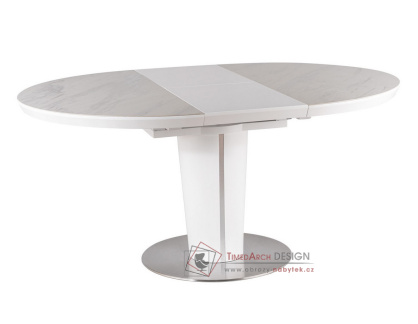 ORBIT, jídelní stůl rozkládací pr. 120cm, leštěná ocel / bílý / bílá ceramic mramor