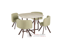 BEVIS NEW, jídelní set 1+4, hnědá / dub / látka světle hnědá