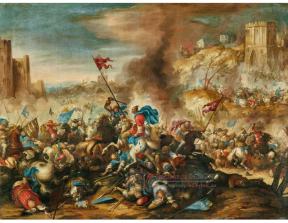 A-5045 Antonio Calza - Bitevní scéna mezi křesťany a Osmany u opevněného města