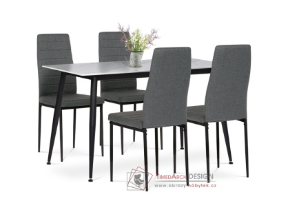 ASE-1004 GREY2, jídelní set 1+4, černý lak / látka šedá / bílý mramor