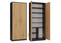 OLINA, kancelářská skříň 2-dveřová, antracit / dub artisan
