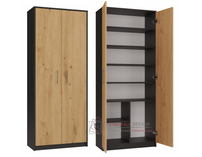OLINA, kancelářská skříň 2-dveřová, antracit / dub artisan