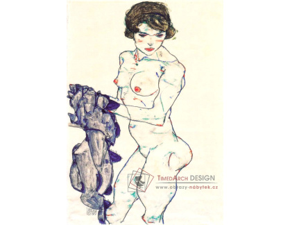VES 181 Egon Schiele - Stojící ženský akt s modrou látkou