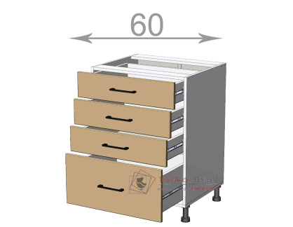 dolní skříňka se zásuvkami š.60, v.82, Kaiser LD31S6082, bílá/kouř mat