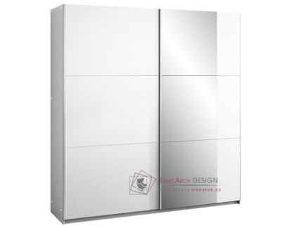 BASTIA, šatní skříň s posuvnými dveřmi 200cm, bílá / zrcadlo