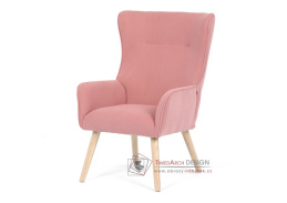AK-314 PINK2, čalouněné křeslo - ušák, přírodní / látka růžová