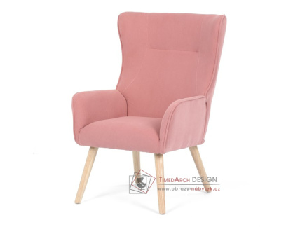 AK-314 PINK2, čalouněné křeslo - ušák, přírodní / látka růžová