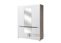 LIONEL LI 09, šatní skříň 3-dveřová 162cm, dub sonoma truflový / bílý lesk / zrcadlo
