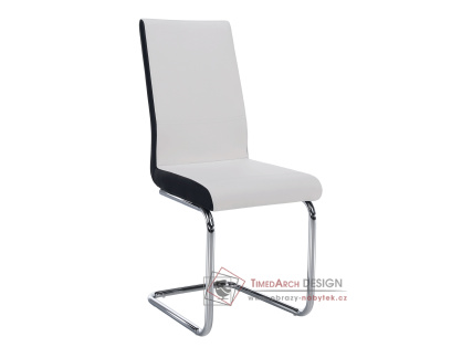 NEANA, jídelní židle, chrom / ekokůže bílá + černá