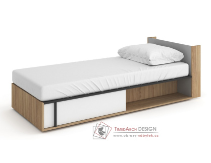 VENIDI 15P, postel 90x200cm s ÚP - pravá, bílá / světle šedá / grafit / salisbury