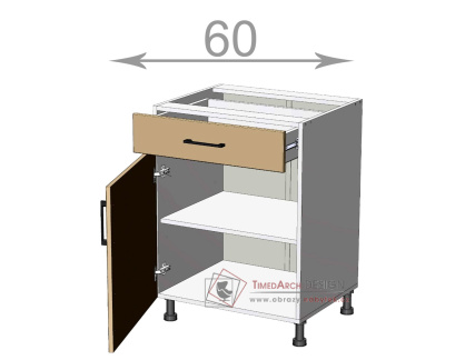 dolní skříňka se šuplíkem š.60, v.82, Premiere LDD11S6082, bílá/šedý metalic