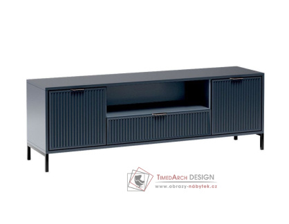 ODEON, televizní stolek 2-dveřový se zásuvkou 165cm, černá / indigo