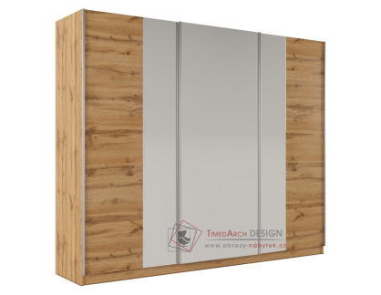 WATERLOO, šatní skříň s posuvnými dveřmi 250cm, dub wotan / zrcadlo