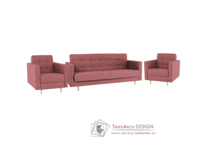 AMEDIA, sedací souprava 3+1+1, látka Norn starorůžová