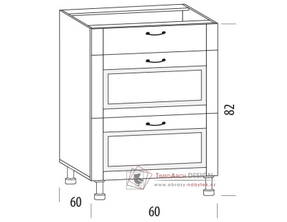 CHARLOTTA, dolní skříňka se 3-mi zásuvkami 60H3S, výběr provedení