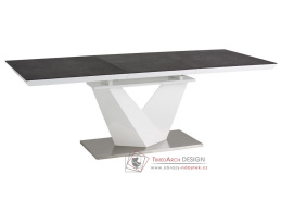 ALARAS II 140, jídelní stůl rozkládací 140-200x85cm, leštěná ocel / bílá / černé sklo