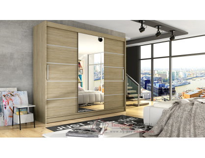ASTANA VI, šatní skříň s posuvnými dveřmi 250cm, dub sonoma / zrcadlo