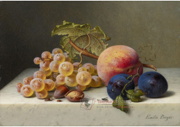 A-1321 Emilie Preyer - Zátiší s ovocem s hrozny, lískovými ořechy, broskvemi a švestkami