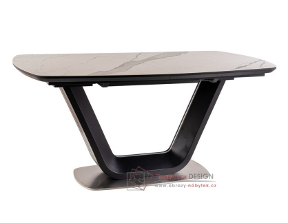 ARMANI, jídelní stůl rozkládací 160-220x90cm, černá / ceramic bílý mramor