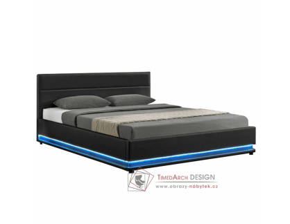 BIRGET NEW, čalouněná postel s RGB LED osvětlením 160x200cm, ekokůže černá