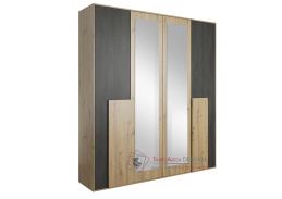 BAFRA, šatní skříň s posuvnými dveřmi 200cm 2D, dub artisan / černá borovice norská / zrcadla
