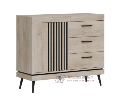 MATI MI03, komoda 1-dveřová se 3-mi zásuvkami, dub cremona / černá