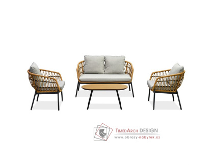 AZ-L1880 NAT, zahradní set 1+1+2, antracit / přírodní / látka světle šedá