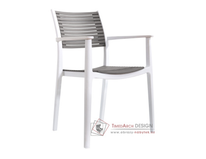 HERTA, zahradní židle, plast bílý + šedý
