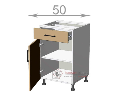 dolní skříňka se šuplíkem š.50, v.82, Kaiser LDD11S5082, bílá/kouř mat