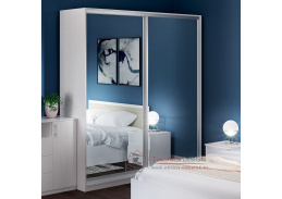 LAVRAS, šatní skříň s posuvnými dveřmi 160cm, bílá / zrcadlo