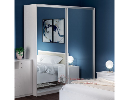 LAVRAS, šatní skříň s posuvnými dveřmi 160cm, bílá / zrcadlo
