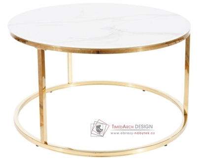 SABINE, konferenční stolek pr. 80cm zlatá / sklo bílý mramor