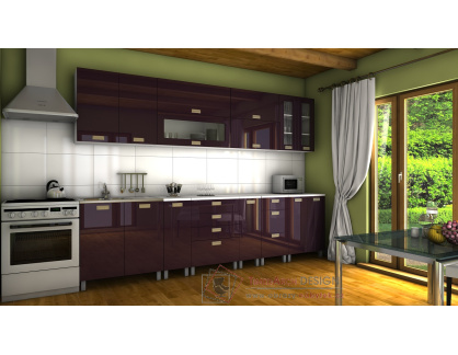 GRANADA RLG, kuchyňská linka 300cm, fialový lesk