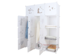 KITARO, dětská modulární skříň, bílá / hnědý dětský vzor