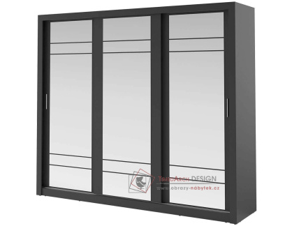 ARTI 02, šatní skříň s posuvnými dveřmi 250cm, černá / zrcadla