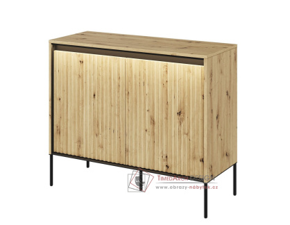 Komoda 2D s LED IPOLIS dub artisan/černá