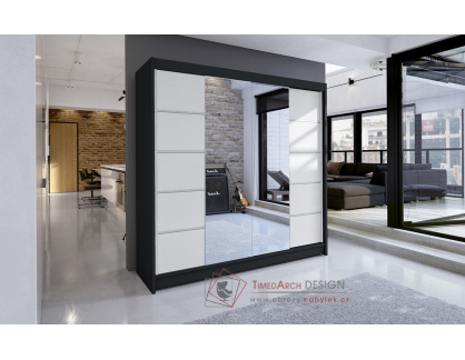 TAISA V, šatní skříň s posuvnými dveřmi 180cm, černá / bílá / zrcadla