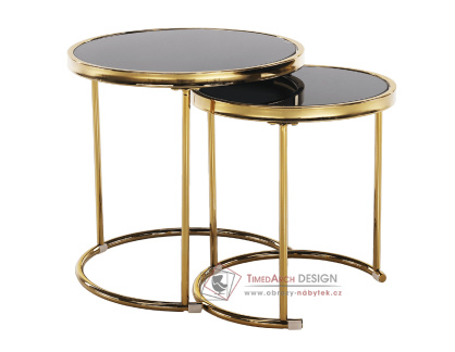 MORINO, konferenční stolek - set 2ks, gold chrom zlatá / černé sklo