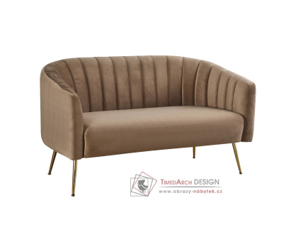 BAGY, designová pohovka - 2-křeslo, gold chrom zlatý / látka velvet hnědá