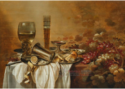 A-8443 Pieter Claesz a Roelof Koets - Zátiší se stříbrným pohárem, čínskou mísou, citrony a hrozny